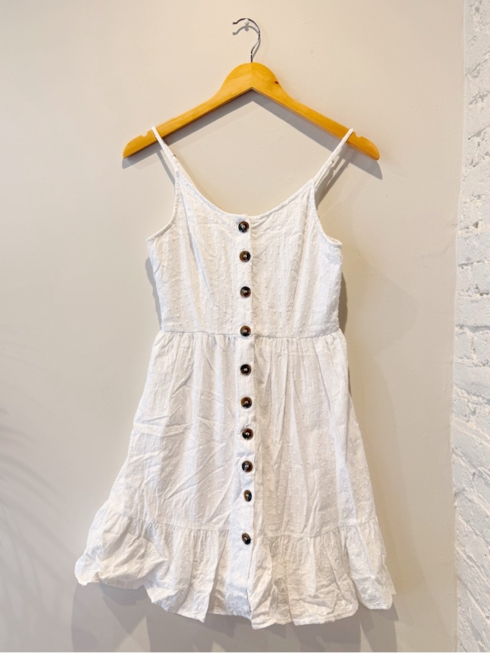 Japna White Swiss Dot Button Front Mini Dress
